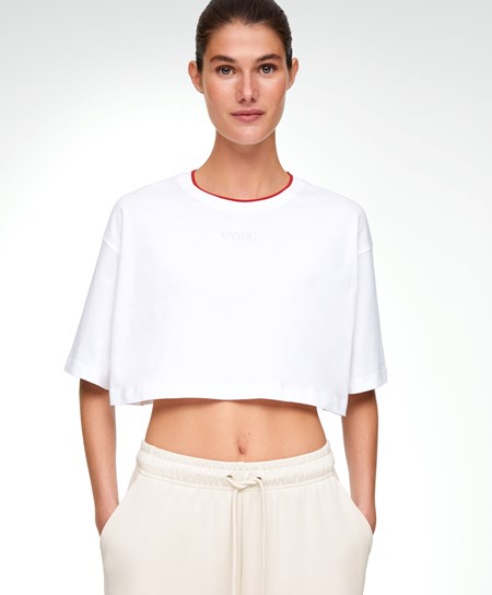 Oysho 100% Bawełniane Cropped Krótkie-sleeved Logo T-shirt Czerwone | 026793DCF