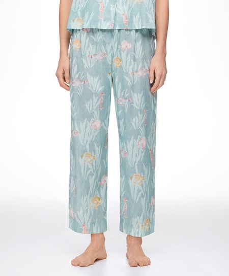 Oysho 100% Bawełniane Fish Trousers Turkusowe | 871394TBX
