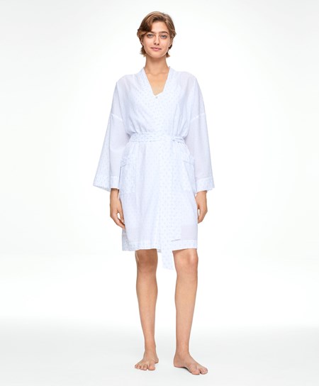 Oysho 100% Bawełniane Plumeti Dressing Gown Białe | 021846DSL