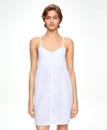 Oysho 100% Bawełniane Plumeti Krótkie Nightdress Białe | 630195BIX