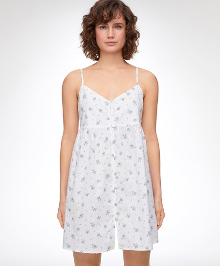 Oysho 100% Bawełniane Plumeti Printed Krótkie Nightdress Niebieskie | 108627FGW