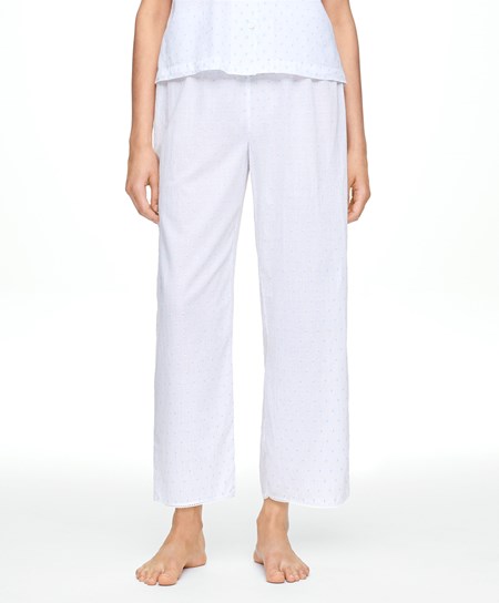 Oysho 100% Bawełniane Plumeti Trousers Białe | 310954WSB