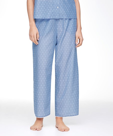Oysho 100% Bawełniane Plumeti Trousers Niebieskie | 648907HMS