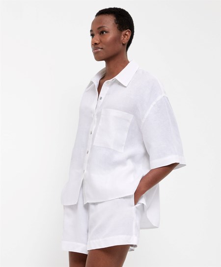 Oysho 100% Linen Shirt Białe | 120943OCL