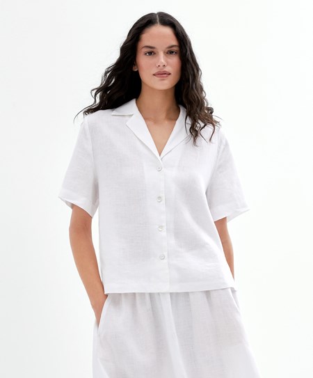 Oysho 100% Linen Shirt Białe | 260489KNQ