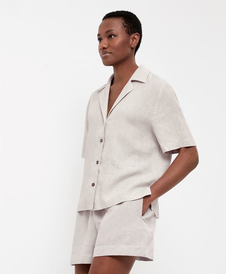 Oysho 100% Linen Shirt Sand Melange | 412063FWO