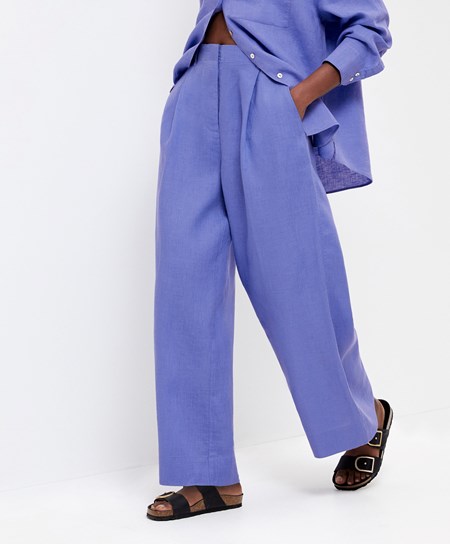 Oysho 100% Linen Szerokie-leg Trousers Lawenda | 659327WQO