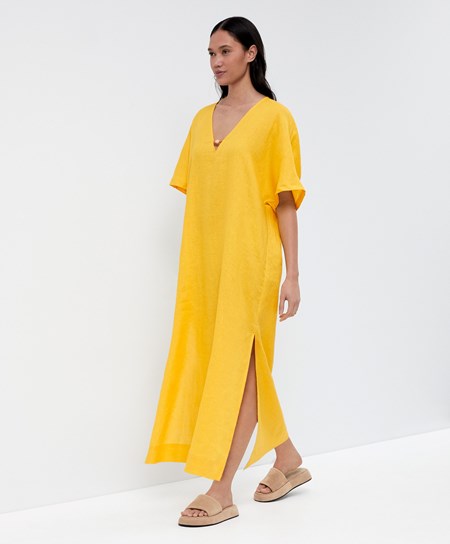 Oysho 100% Linen Tunic Sukienki Mid-yellow | 549107ECD