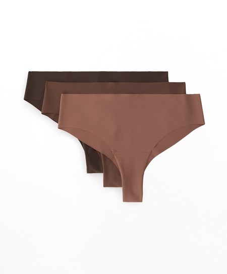 Oysho 3 Pantone™ Invisible Cheeky Brazilian Briefs Brązowe | 012837ERC