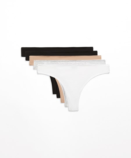 Oysho 5 Bawełniane Cheeky Thongs Czarne | 538097ISG