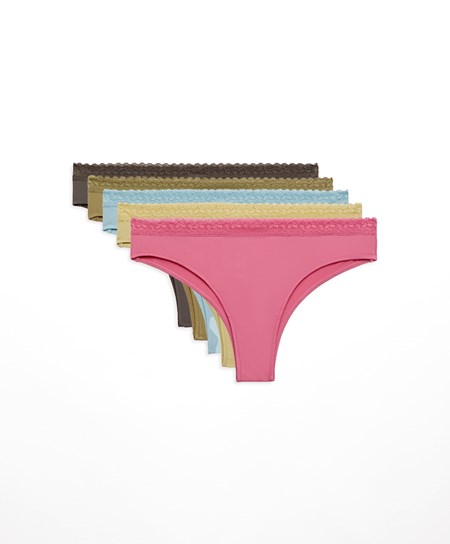 Oysho 5 Brazilian Briefs In Polyamide With Floral Koronkowe Trim Aquamarine | 584109FDY