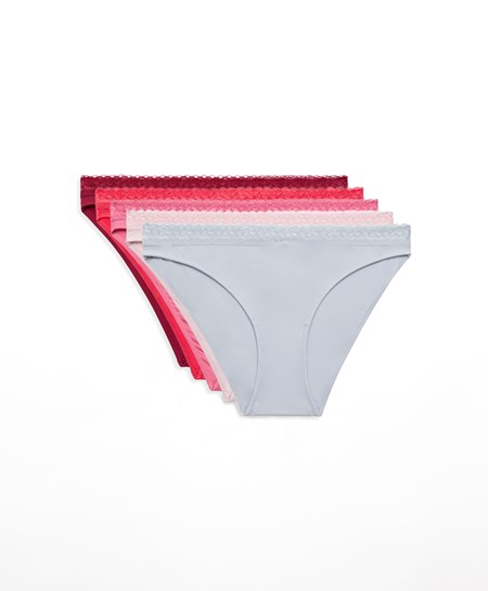 Oysho 5 Klasyczne Briefs In Polyamide With Floral Koronkowe Trim Geranium | 067518ZVA