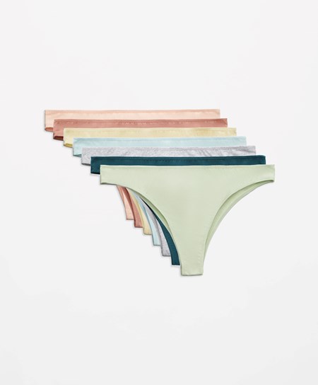 Oysho 7 Bawełniane Brazilian Briefs Washed Lime | 568174WRZ