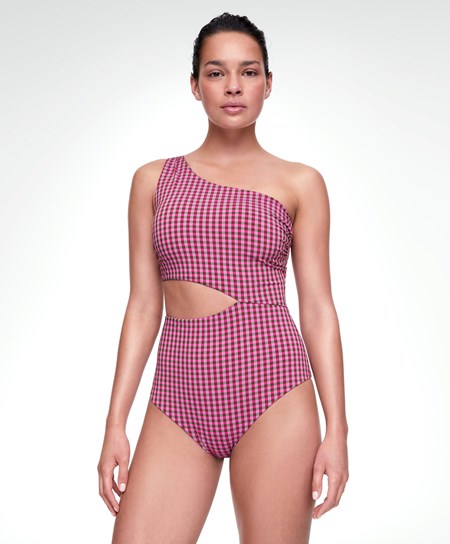 Oysho Asymmetric Gingham Trikini Czerwone | 473160IPL