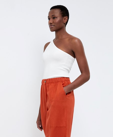 Oysho Asymmetric Knit Top Białe | 613804IJU