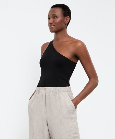 Oysho Asymmetric Knit Top Czarne | 679432IZO