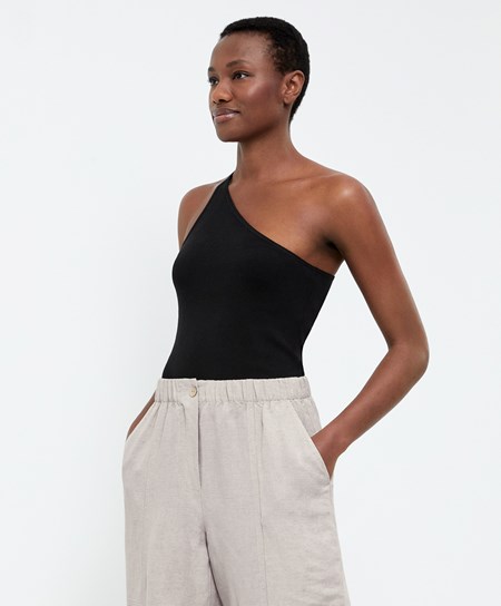 Oysho Asymmetric Knit Top Czarne | 927106CZI