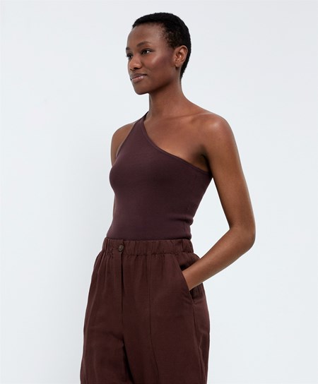 Oysho Asymmetric Knit Top Czekolada | 627430UDQ