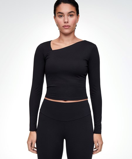 Oysho Asymmetrical Neckline Top Czarne | 408351ROP