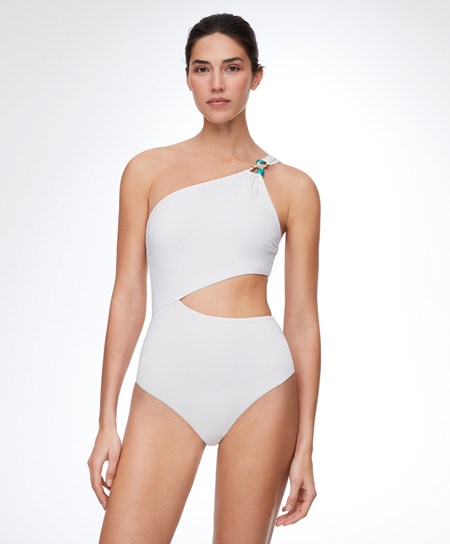Oysho Bead Detail Asymmetric Trikini Białe | 607952EOU