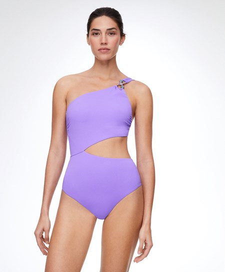 Oysho Bead Detail Asymmetric Trikini Violet | 621485MTA