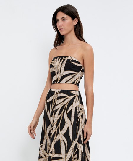Oysho Beaded Linen Bandeau Top Czarne | 819720GQY