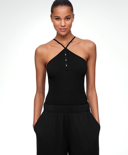 Oysho Beaded Seamless Z Paskami Body Czarne | 863450NWS