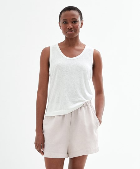 Oysho Bez Rękawów Linen T-shirt Białe | 089743WMO