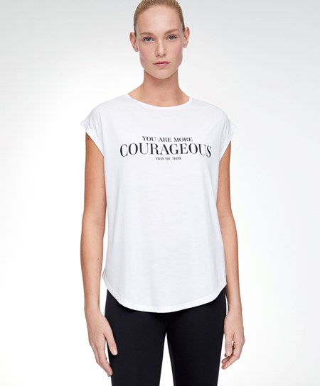 Oysho Bez Rękawów Modal T-shirt With Text Ecru | 891240FQP