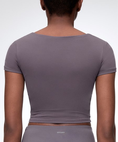 Oysho Comfortlux Krótkie-sleeved T-shirt With Cups Purple-grey | 067194OMY