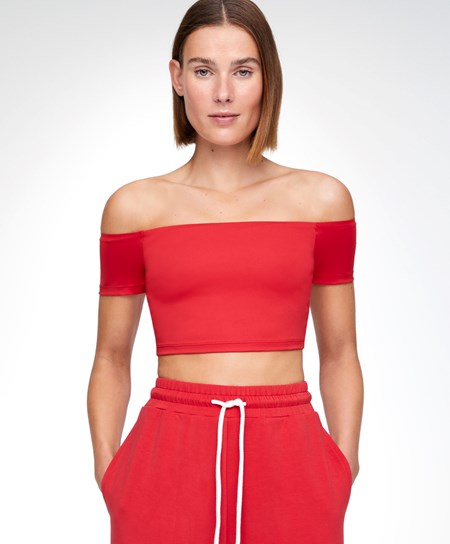 Oysho Comfortlux Off-the-shoulder Top With Cups Czerwone | 089461FQM
