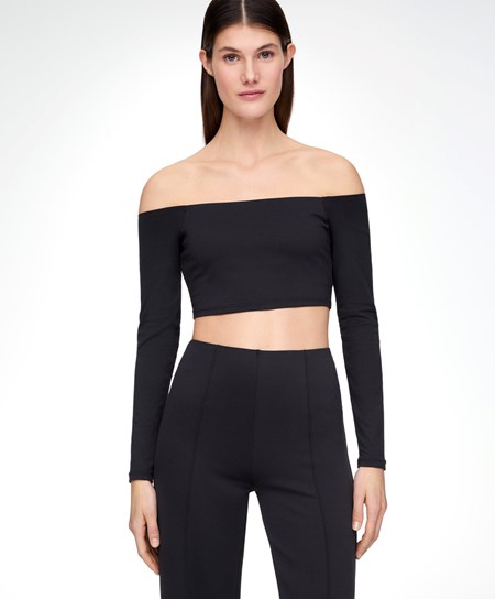 Oysho Comfortlux Off-the-shoulder Top With Cups Czarne | 485726AIV