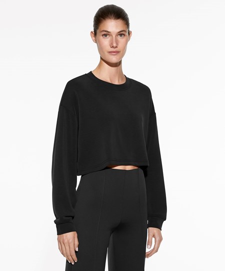 Oysho Crop Modal Sweatshirt Czarne | 987365DYI