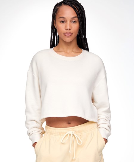 Oysho Cropped Bawełniane Sweatshirt Cream-white | 873401ZAR