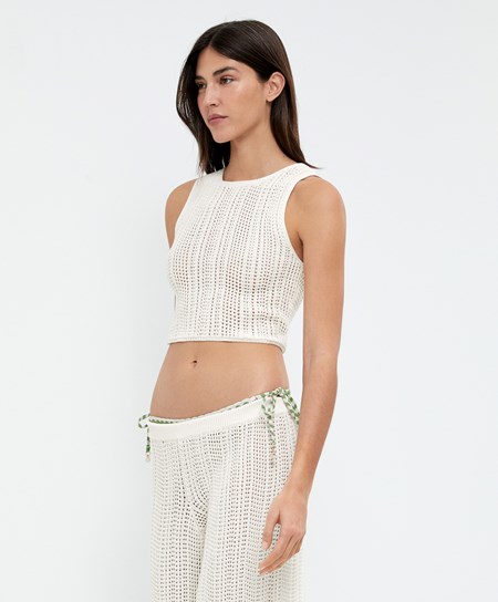 Oysho Cropped Crochet Top Bone Whte | 352179LMI