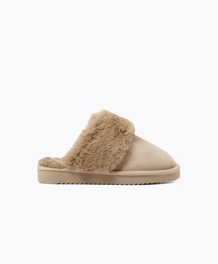 Oysho Cuff Split-leather Slippers Sand | 042157SQU