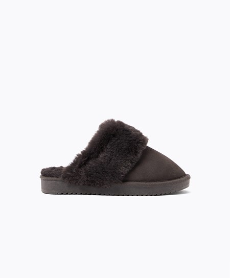 Oysho Cuff Split-leather Slippers Szare | 829516XWS