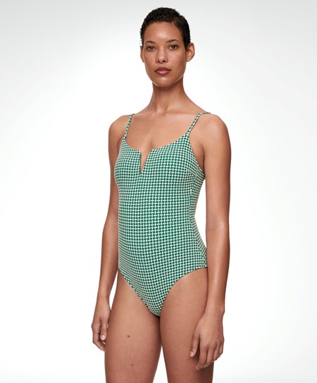 Oysho Ditsy Geometric Notched Neckline Swimsuit Zielone | 431289LFV