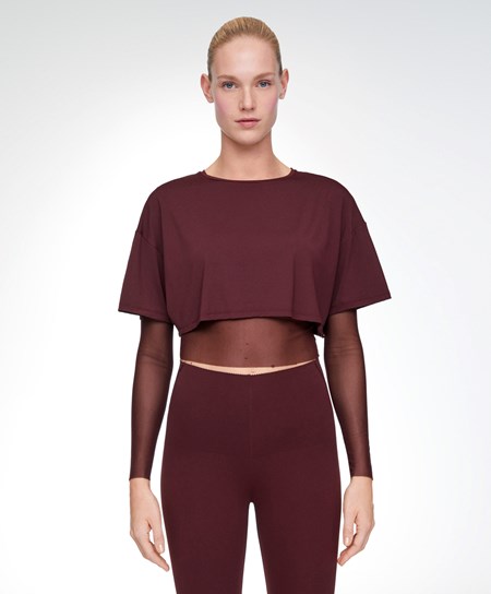 Oysho Double Mesh Top Bordowe | 150983OBU