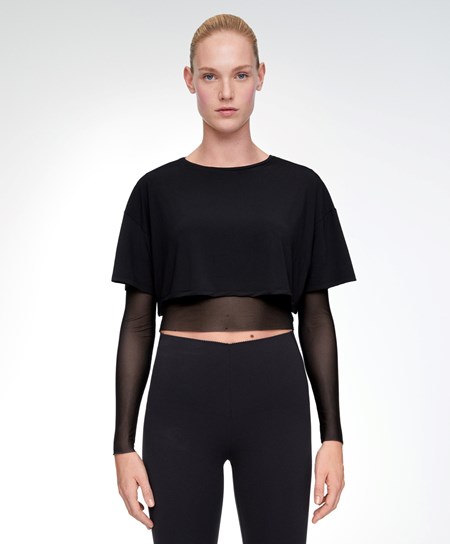 Oysho Double Mesh Top Czarne | 056918QOK