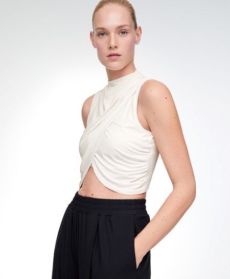 Oysho Draped Crop Top Cream-white | 378521NXJ