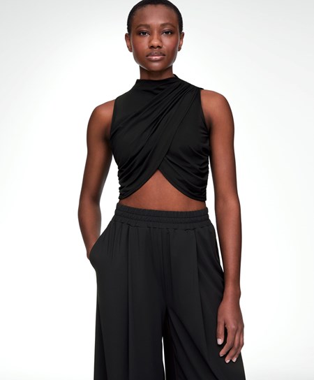 Oysho Draped Crop Top Czarne | 810495VUG