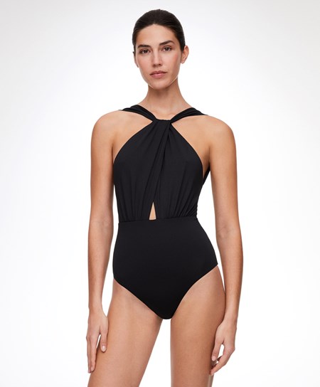 Oysho Draped Halter Swimsuit Czarne | 146802EPT