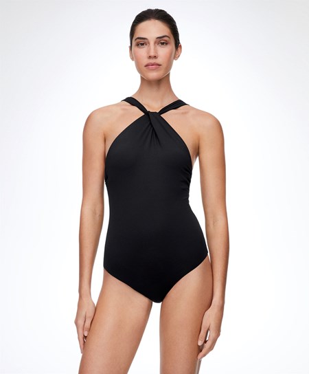 Oysho Draped Halter Swimsuit Czarne | 410679PHC
