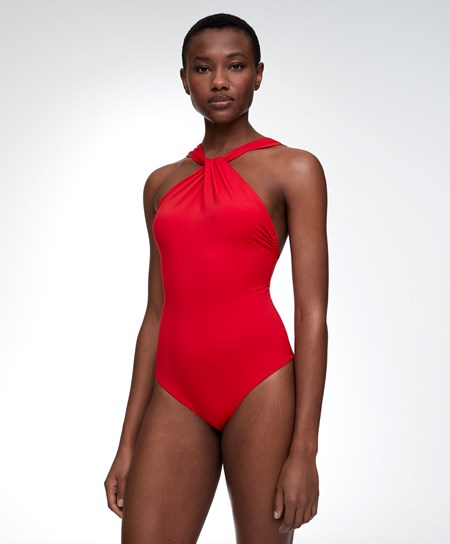 Oysho Draped Halter Swimsuit Czerwone | 746031TWO