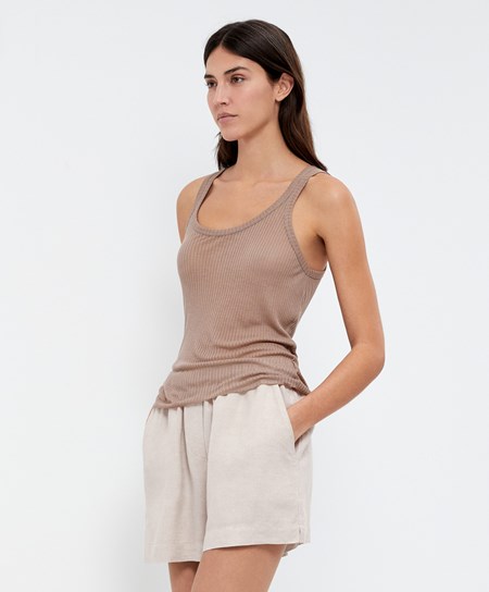 Oysho Extra Fine Vest Top Brązowe | 079251CAF