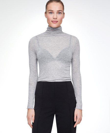Oysho Extra-fine Long-sleeved T-shirt With High Neck Szare | 347695UJF