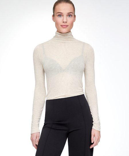Oysho Extra-fine Long-sleeved T-shirt With High Neck Sand Melange | 485913KJX