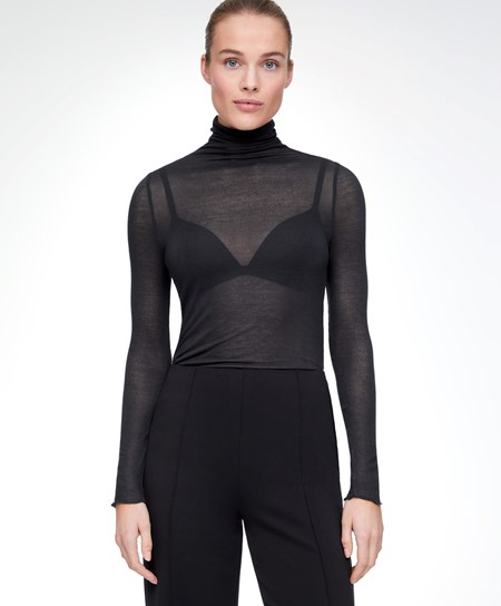 Oysho Extra-fine Long-sleeved T-shirt With High Neck Anthracite | 891420XPM