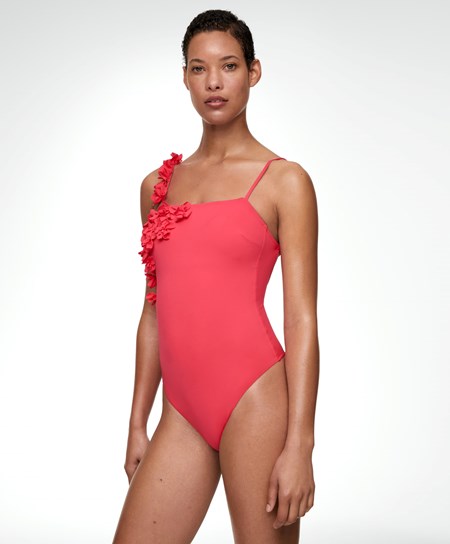 Oysho Floral Appliqué Bandeau Swimsuit Koralowe | 981246IOV